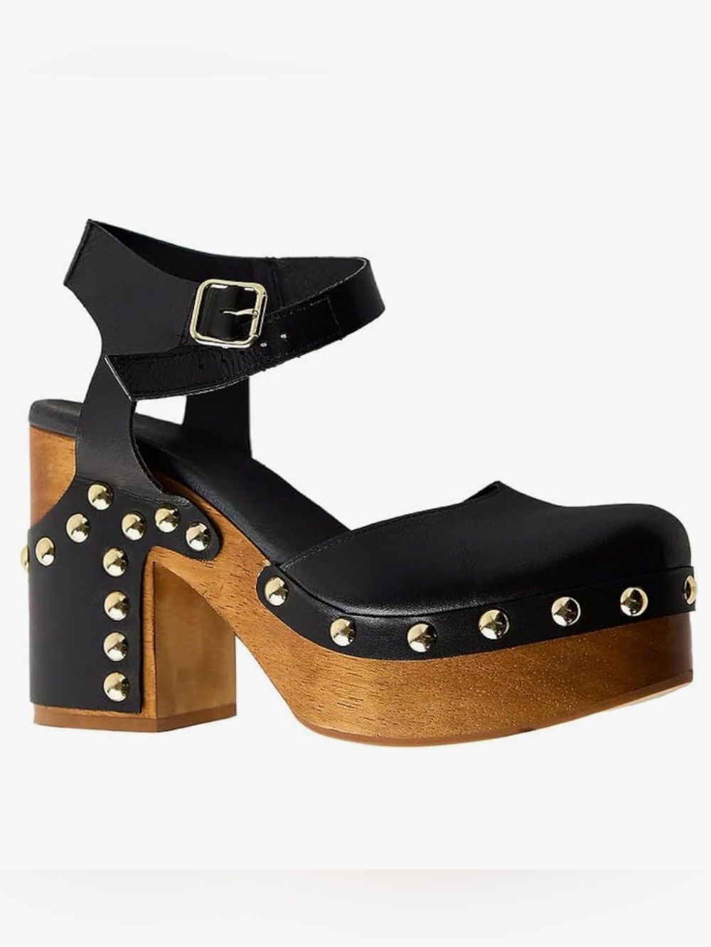Black Studded Platform Clog Heels - Women Size 10